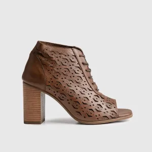Leather Comfort High Heel Sandal Brown 8336
