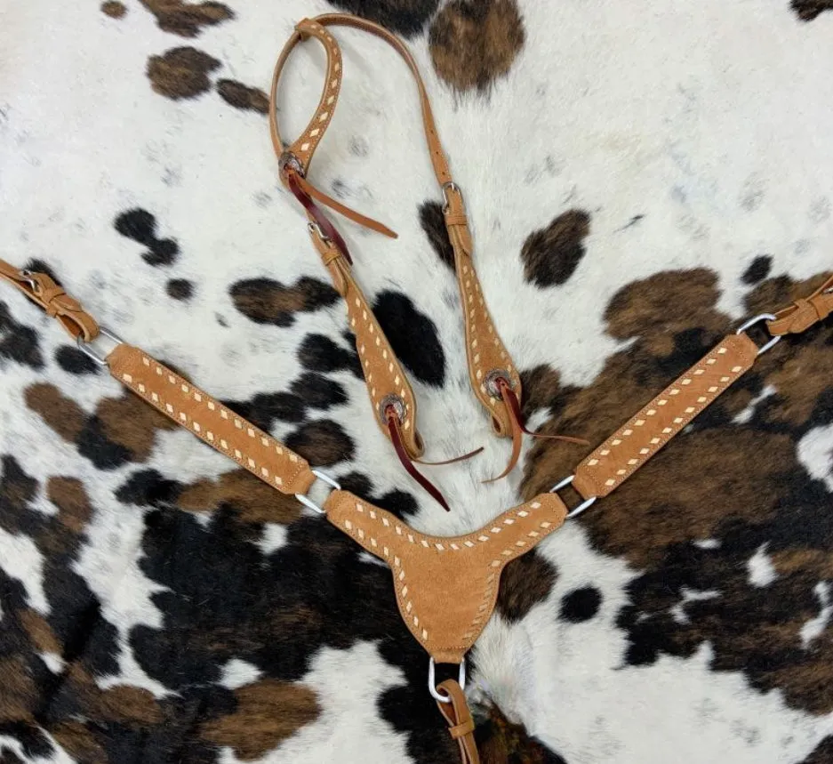 Light Roughout Gladiator Style Leather Tack Set