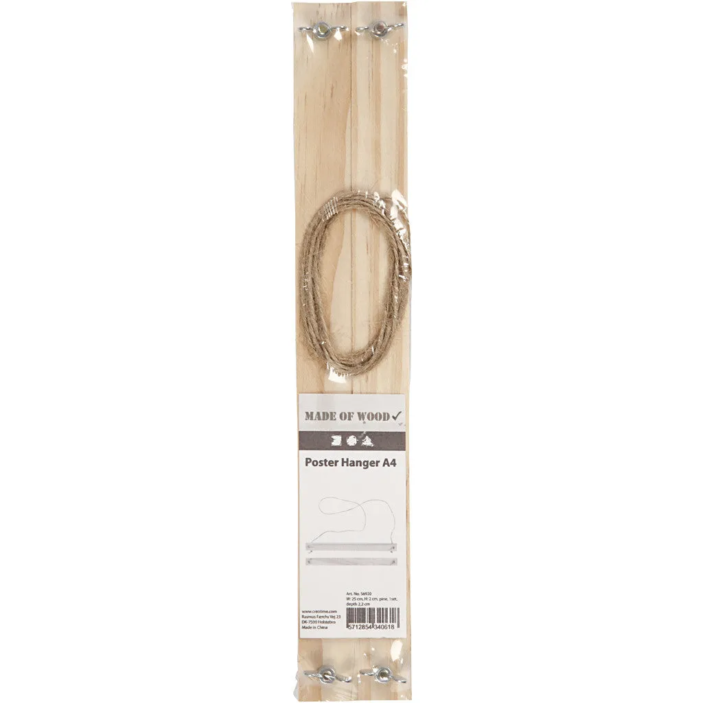 Light Wood Poster Hanger Set With Suspension Cord Hanging Home Decoration Crafts W: 25 cm