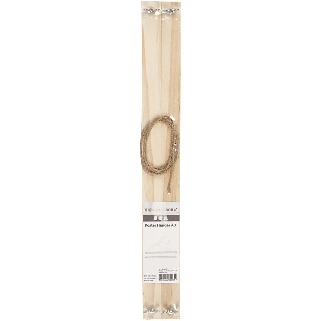 Light Wood Poster Hanger Set With Suspension Cord Hanging Home Decoration Crafts W: 33.6 cm