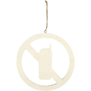 Light Wood Round Sign With String Hanging Decoration Crafts 21.3 cm - No Mobile Phones