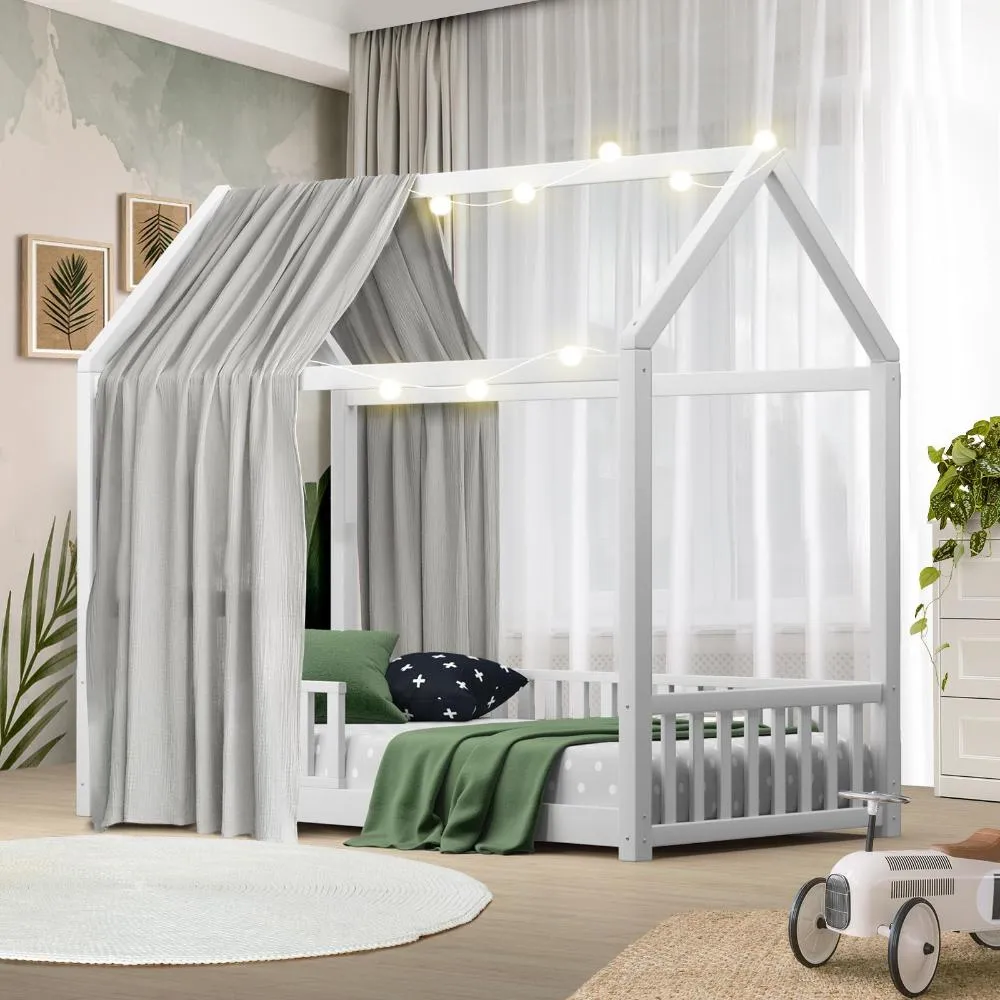 Luna Bed Frame Kids Wooden Single Timber House Frame Mattress Base Platform