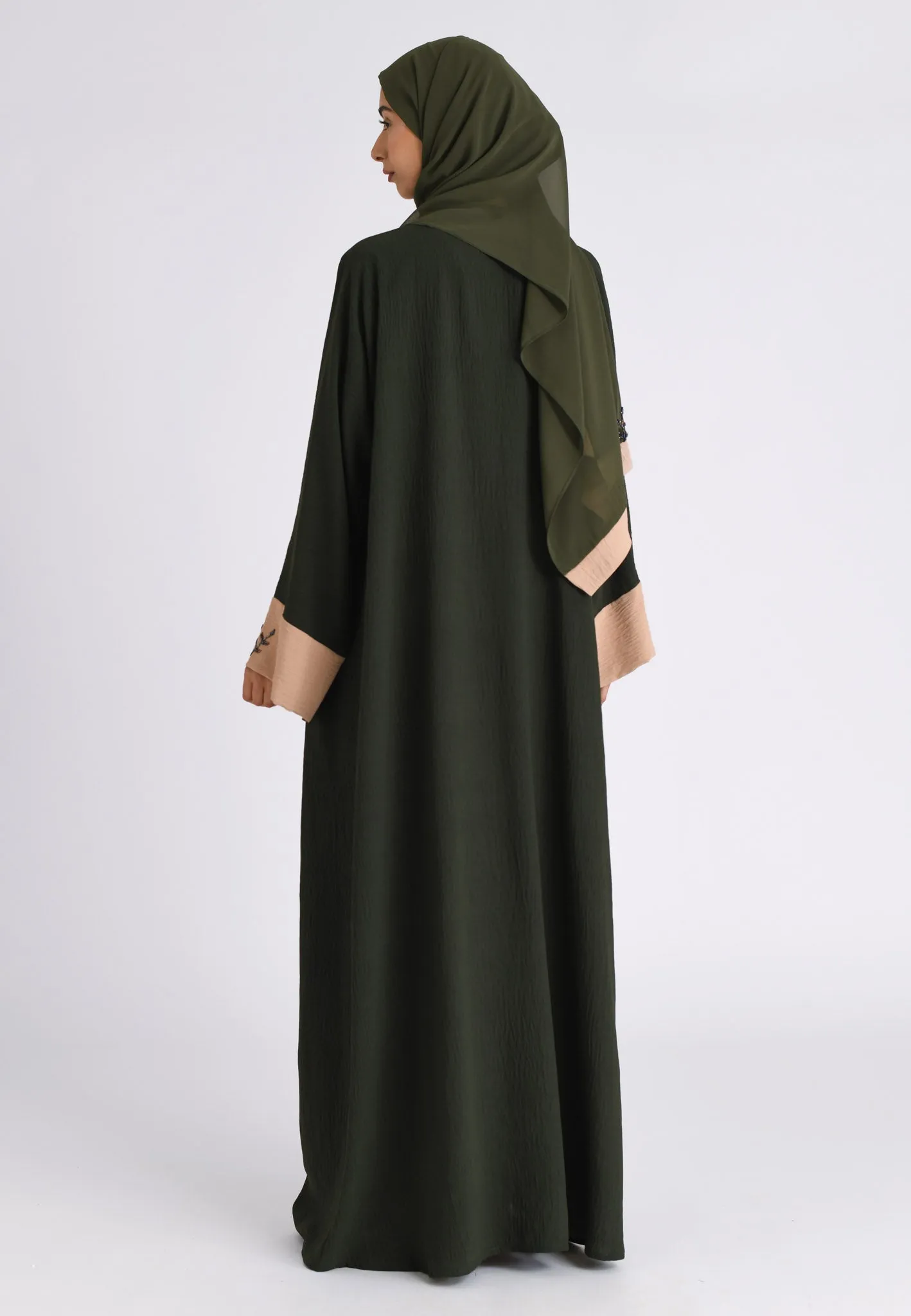 Luxury Pine And Beige Open Kimono Abaya (Premium)