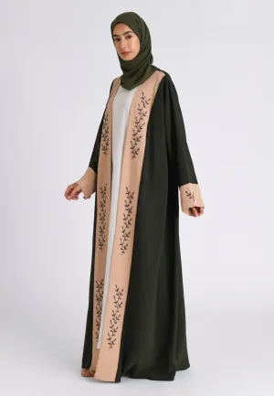 Luxury Pine And Beige Open Kimono Abaya (Premium)