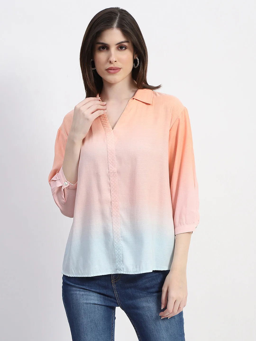 Madame Collared Embellished Orange Shirt