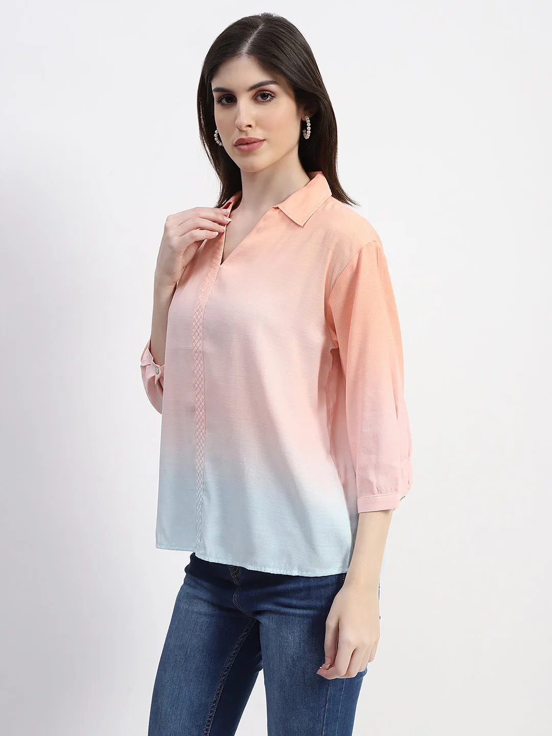 Madame Collared Embellished Orange Shirt