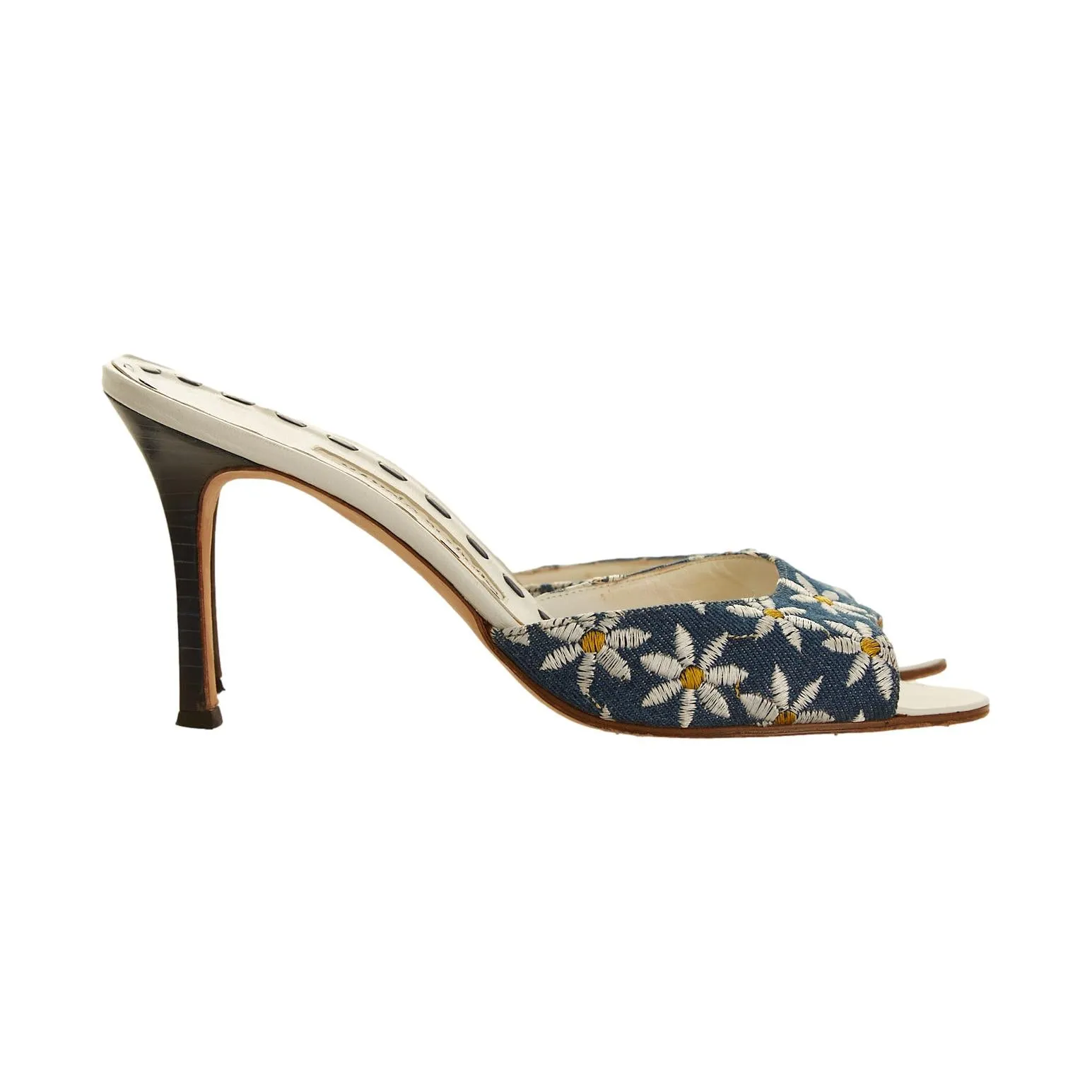 Manolo Blahnik Denim Daisy Heels