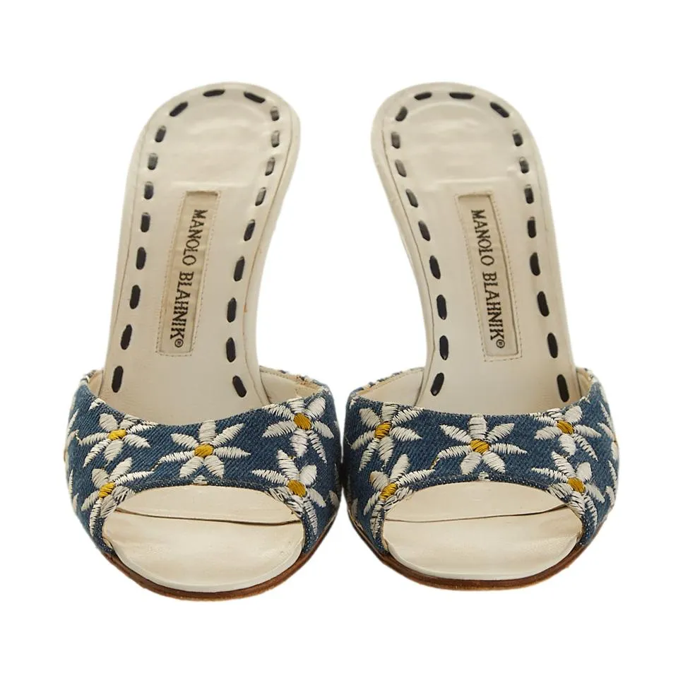 Manolo Blahnik Denim Daisy Heels