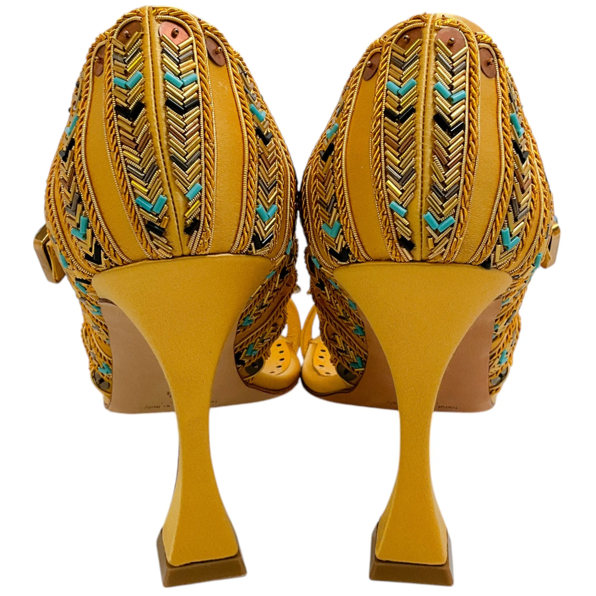 Manolo Blahnik Gold Embellished Satin Tat 105 Pumps