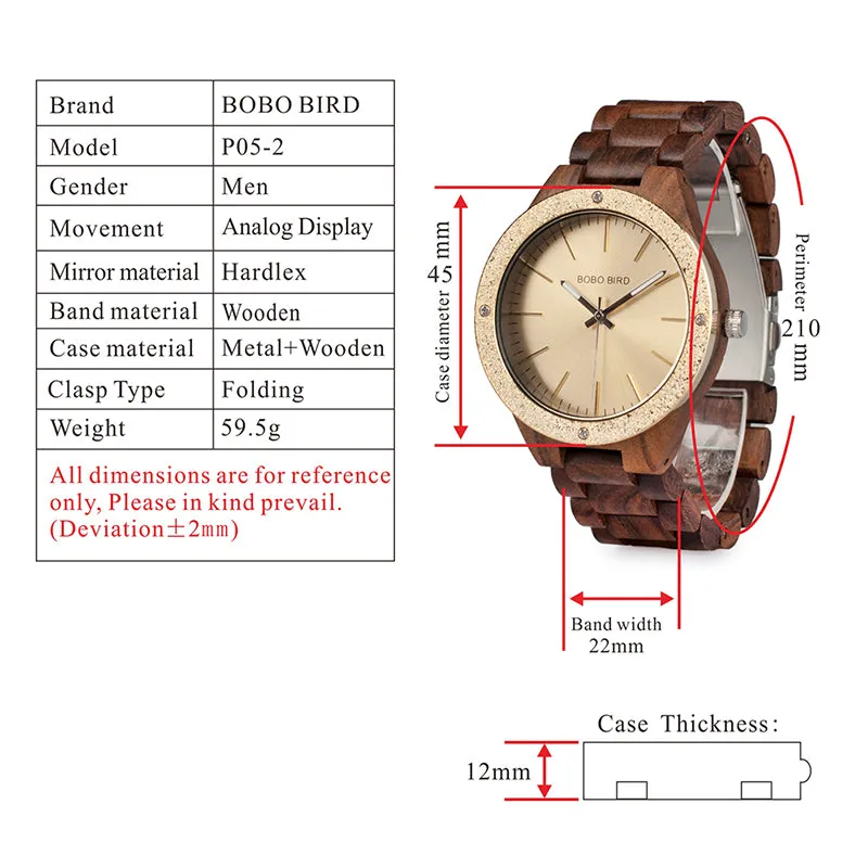 Men's Wood Watch With Metal Face in Wooden Box - Champagne Gold,Space Gray