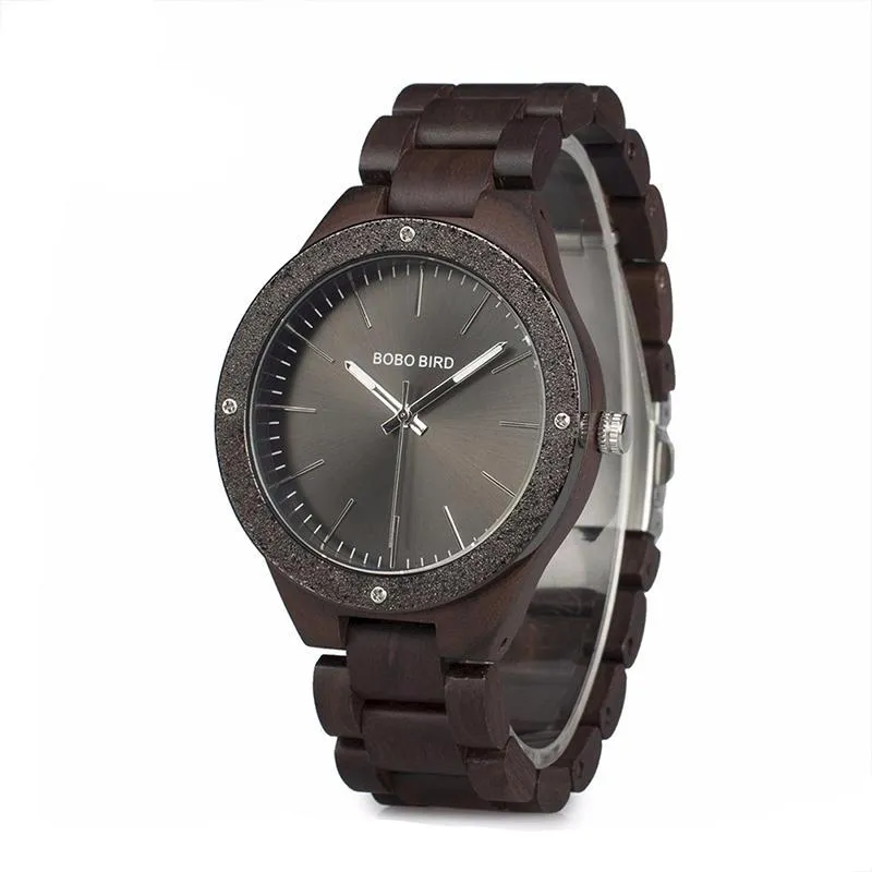 Men's Wood Watch With Metal Face in Wooden Box - Champagne Gold,Space Gray