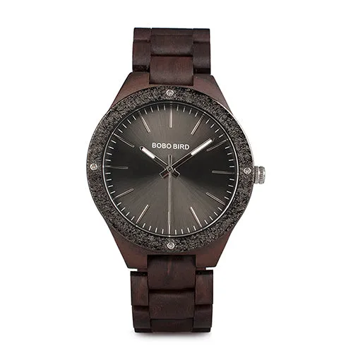 Men's Wood Watch With Metal Face in Wooden Box - Champagne Gold,Space Gray