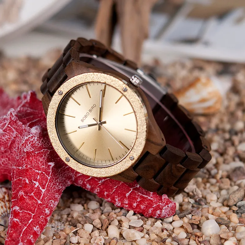 Men's Wood Watch With Metal Face in Wooden Box - Champagne Gold,Space Gray