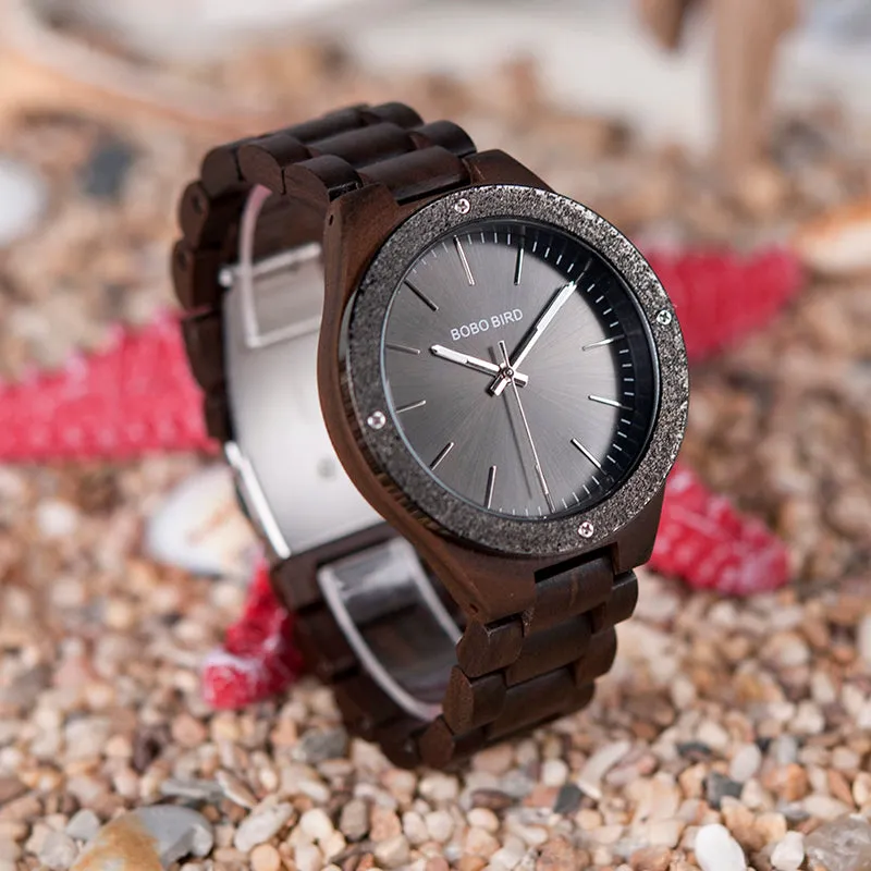 Men's Wood Watch With Metal Face in Wooden Box - Champagne Gold,Space Gray