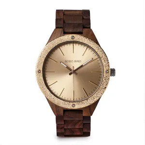 Men's Wood Watch With Metal Face in Wooden Box - Champagne Gold,Space Gray