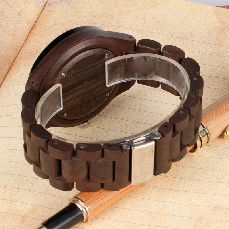 Men's Wood Watch With Metal Face in Wooden Box - Champagne Gold,Space Gray