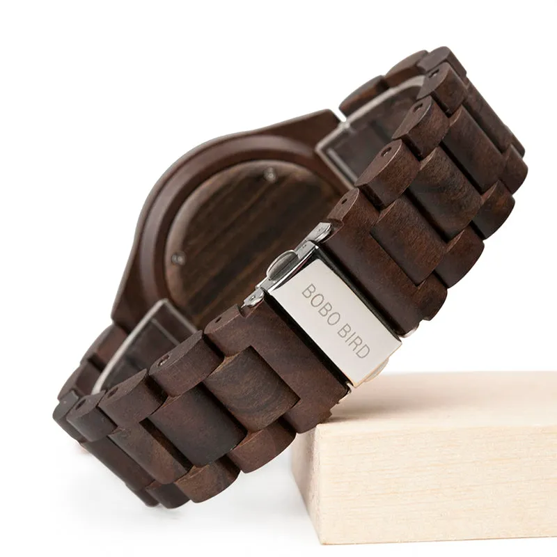 Men's Wood Watch With Metal Face in Wooden Box - Champagne Gold,Space Gray