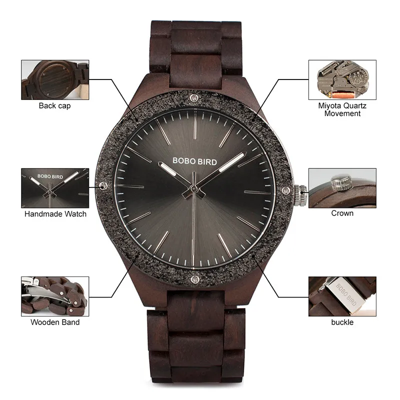 Men's Wood Watch With Metal Face in Wooden Box - Champagne Gold,Space Gray