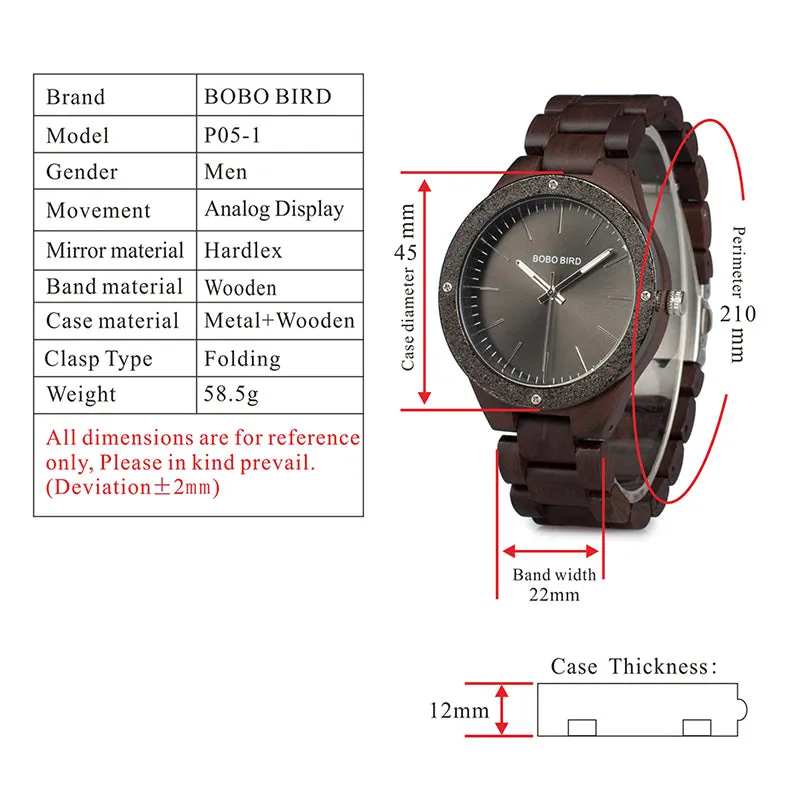 Men's Wood Watch With Metal Face in Wooden Box - Champagne Gold,Space Gray