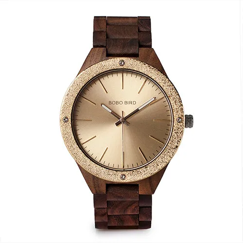 Men's Wood Watch With Metal Face in Wooden Box - Champagne Gold,Space Gray