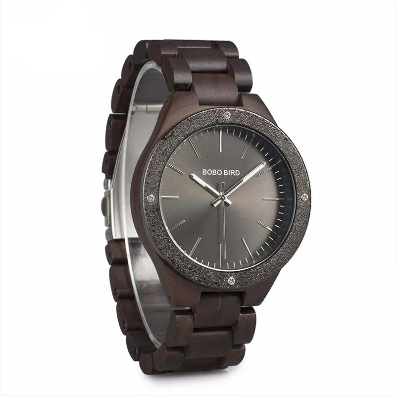 Men's Wood Watch With Metal Face in Wooden Box - Champagne Gold,Space Gray