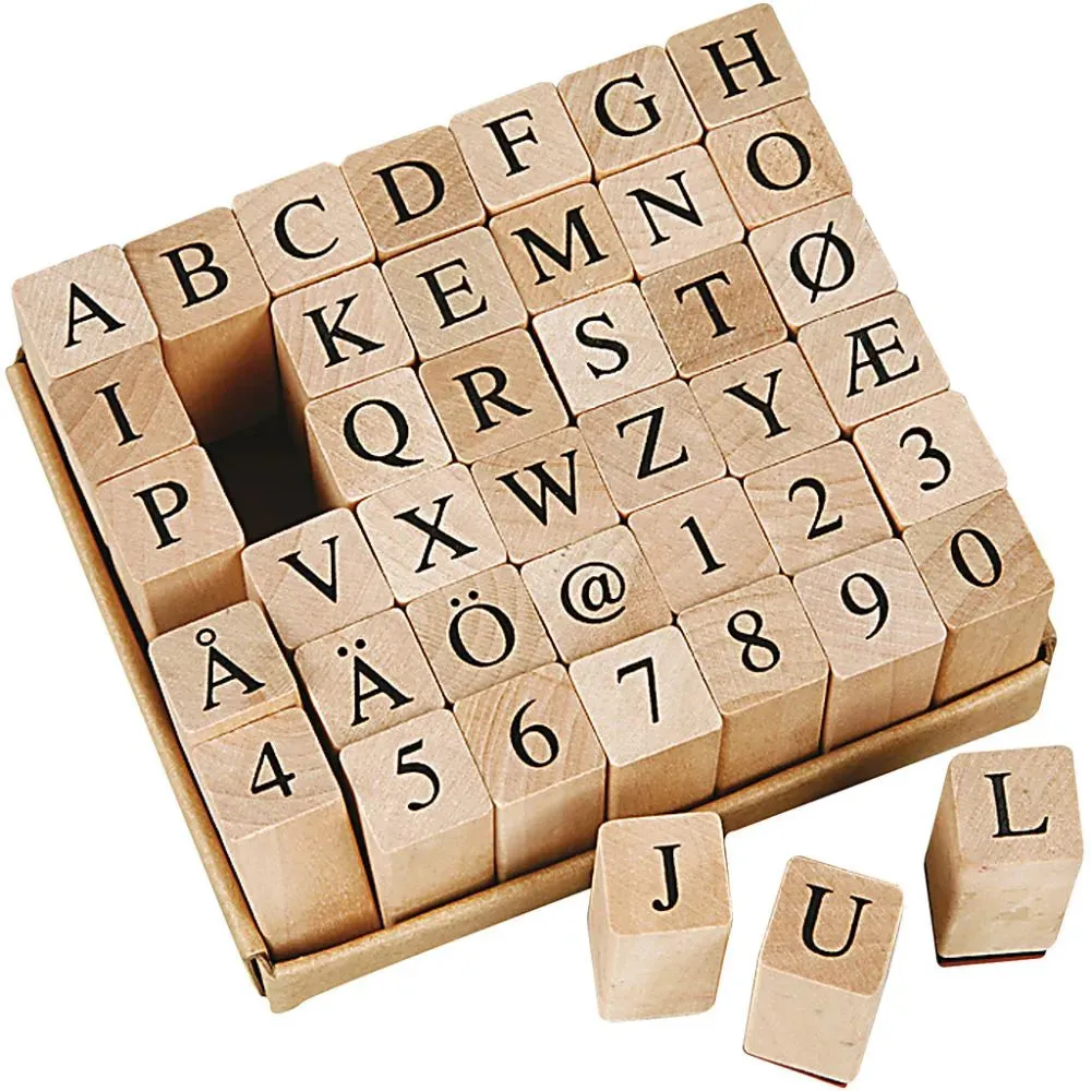 Mini Wooden Rubber Stamp Alphabet Letters Numbers A-Z 42 Blocks Card Making