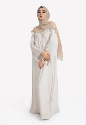 Minimal Beige Closed Abaya with Diamonds