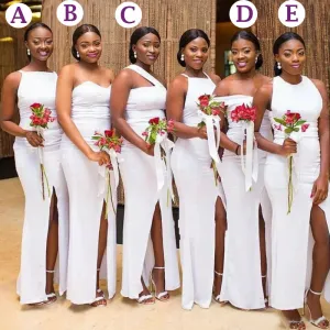 Mismatched White Mermaid Sexy Side-slit Long Sexy Bridesmaid Dresses, BD3218