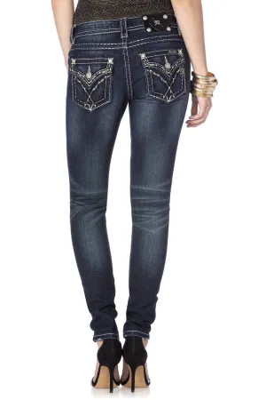 Miss Me Glistening Rendezvous Flap Midrise Skinny Jeans