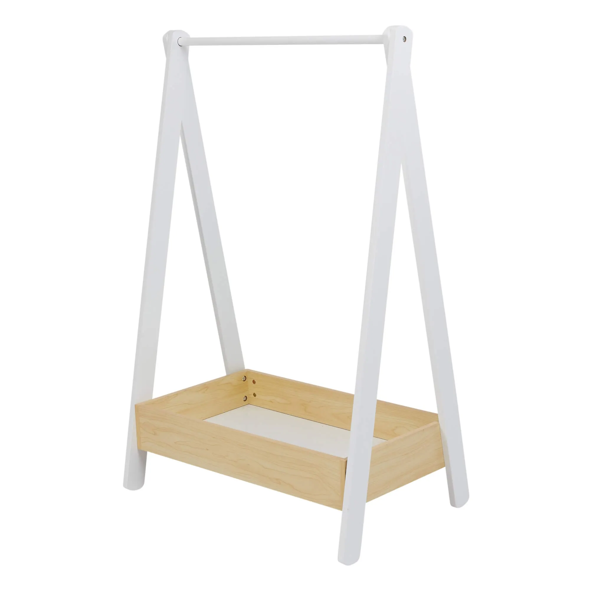 Montessori Wooden Childrens Clothes Rail with Storage | Dress up Rail | 98cm High