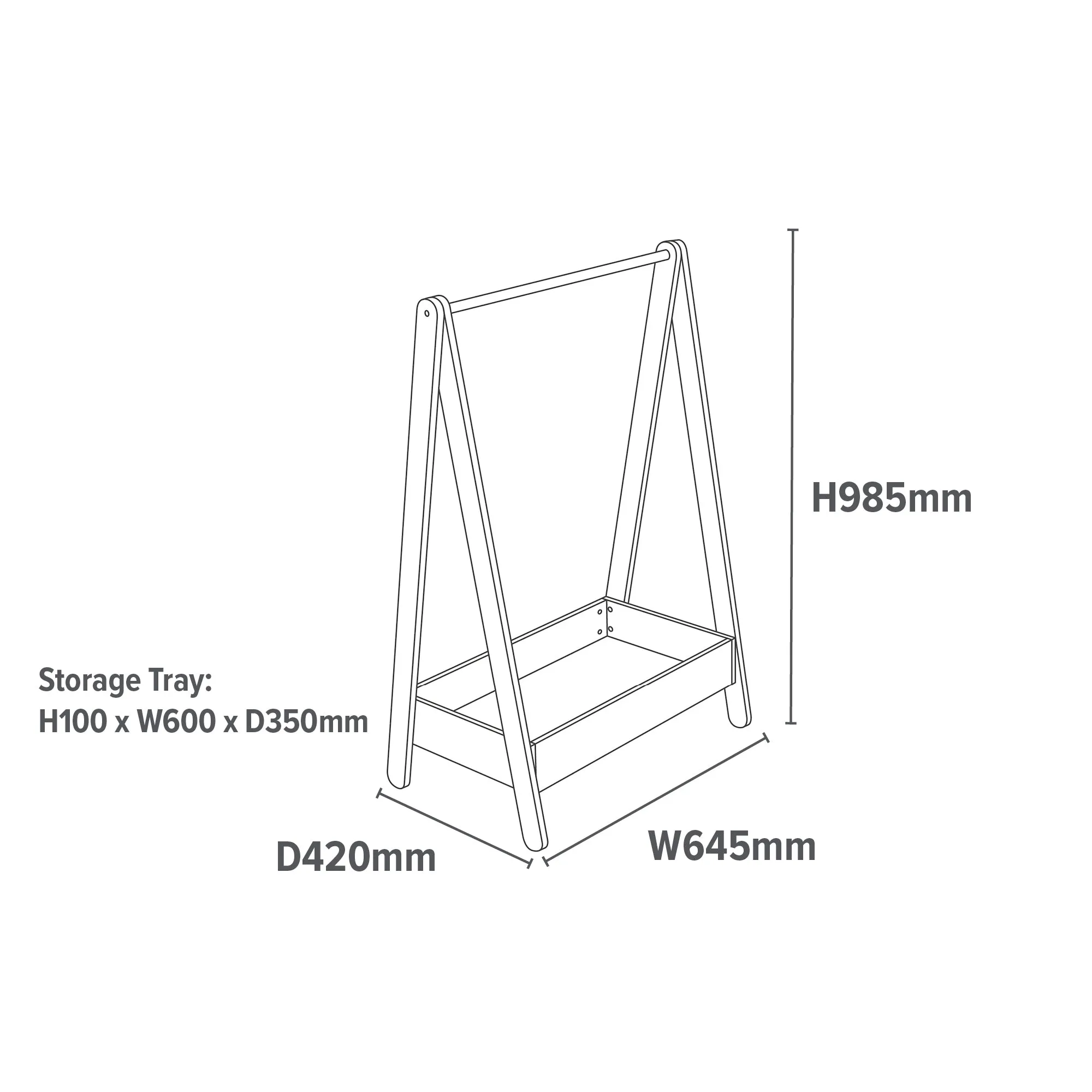 Montessori Wooden Childrens Clothes Rail with Storage | Dress up Rail | 98cm High