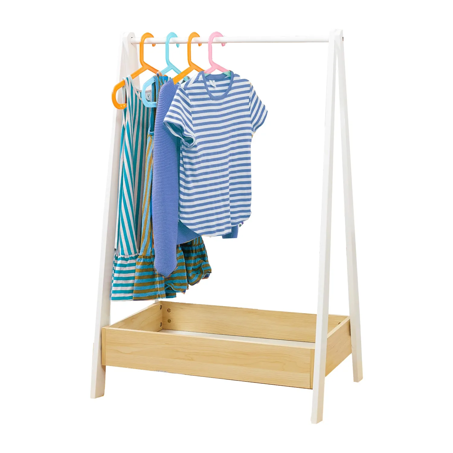 Montessori Wooden Childrens Clothes Rail with Storage | Dress up Rail | 98cm High