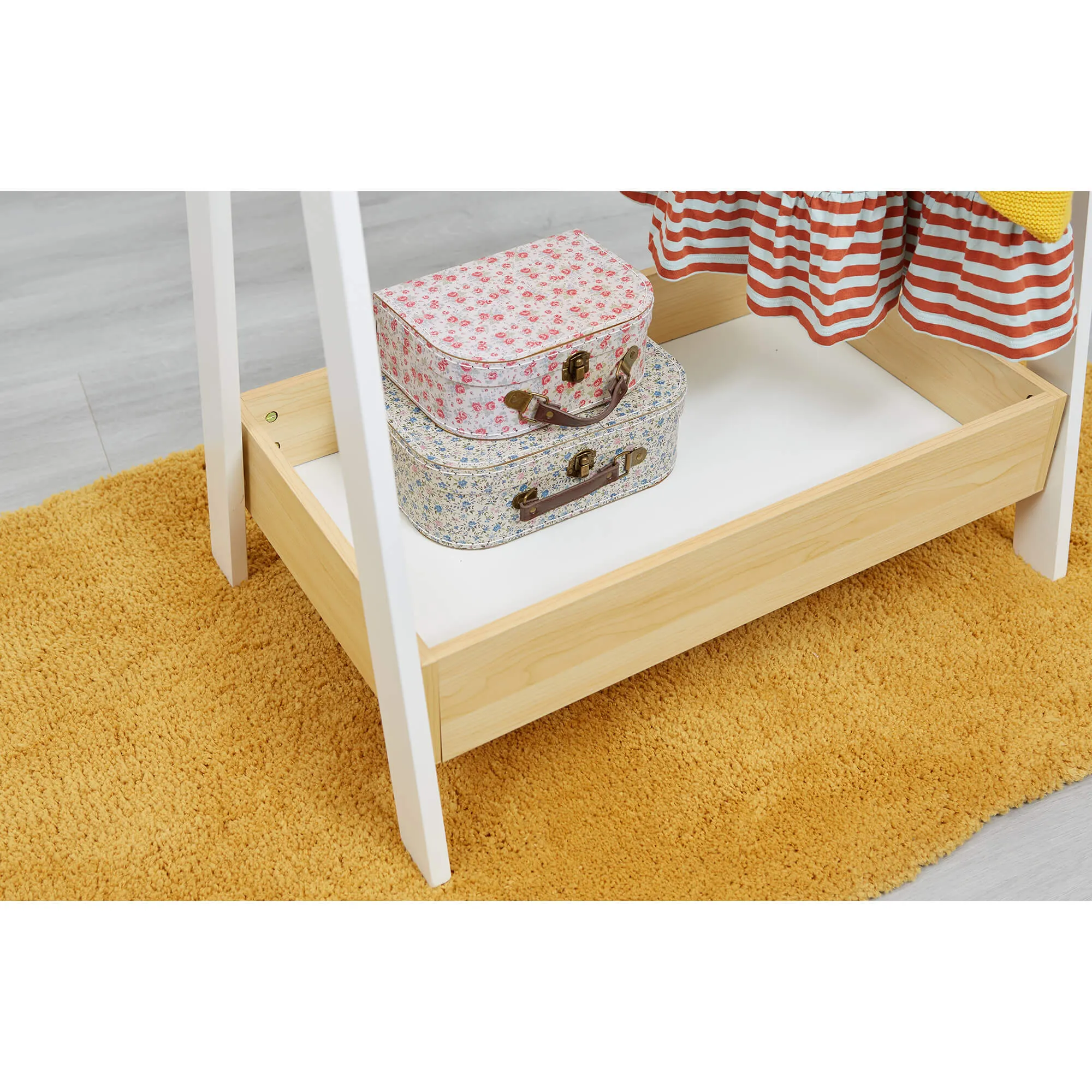 Montessori Wooden Childrens Clothes Rail with Storage | Dress up Rail | 98cm High