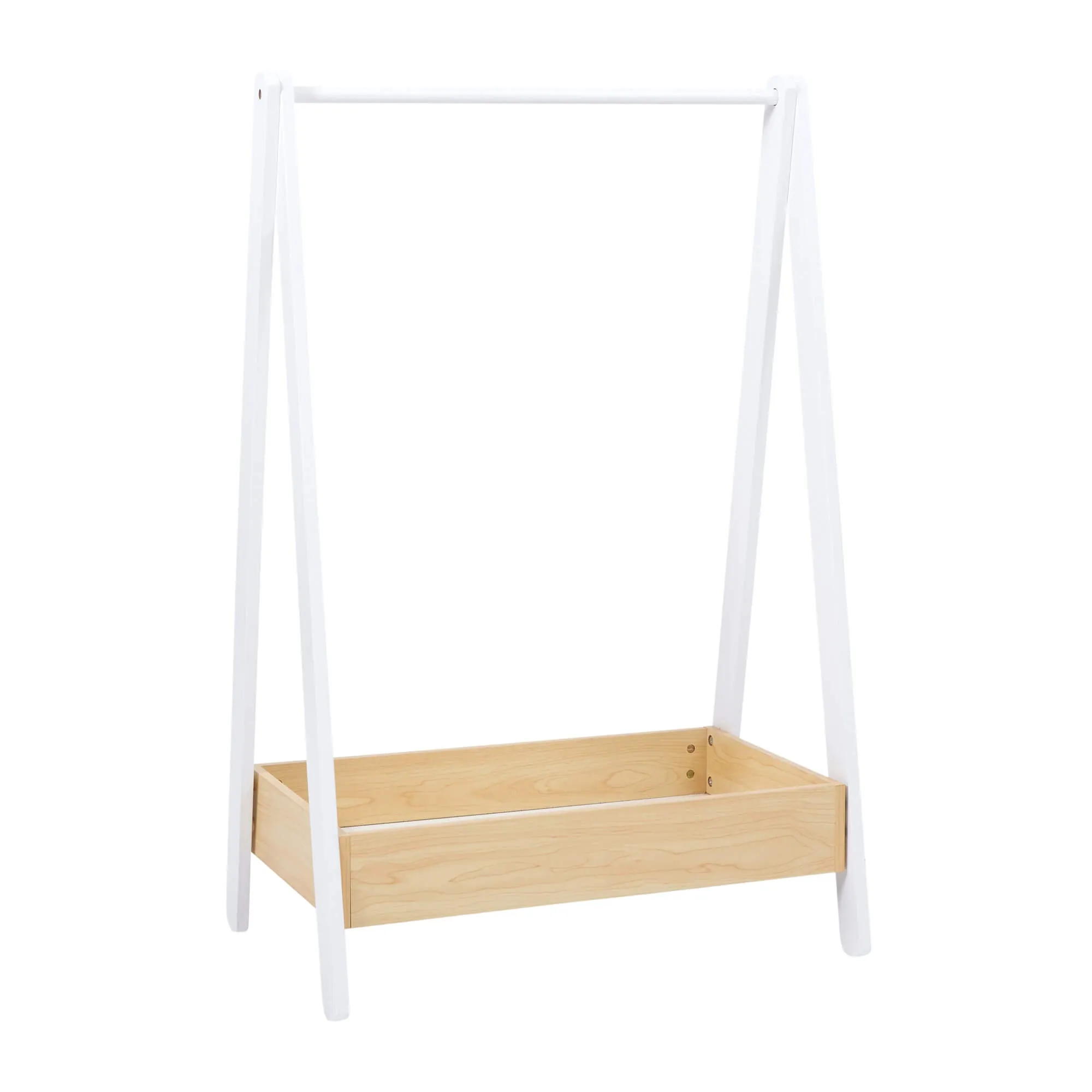 Montessori Wooden Childrens Clothes Rail with Storage | Dress up Rail | 98cm High