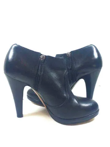 MOSCHINO Cheap and Chic Black Leather Ankle Booties with Silver Buckles Size 9