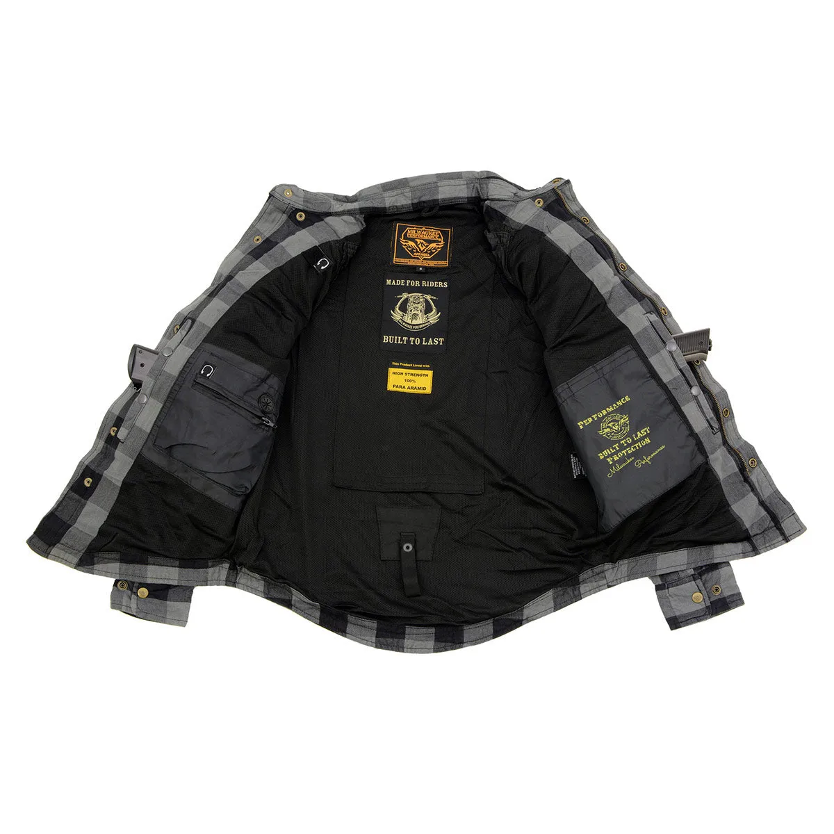 MPM1630 Men's Plaid Flannel Biker Shirt with CE Approved Armor - Reinforced w/ Aramid Fibers