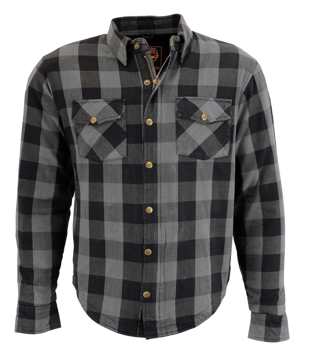 MPM1630 Men's Plaid Flannel Biker Shirt with CE Approved Armor - Reinforced w/ Aramid Fibers