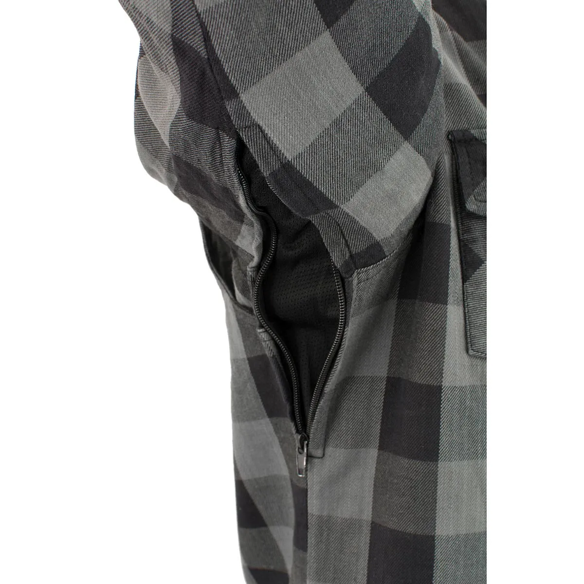 MPM1630 Men's Plaid Flannel Biker Shirt with CE Approved Armor - Reinforced w/ Aramid Fibers