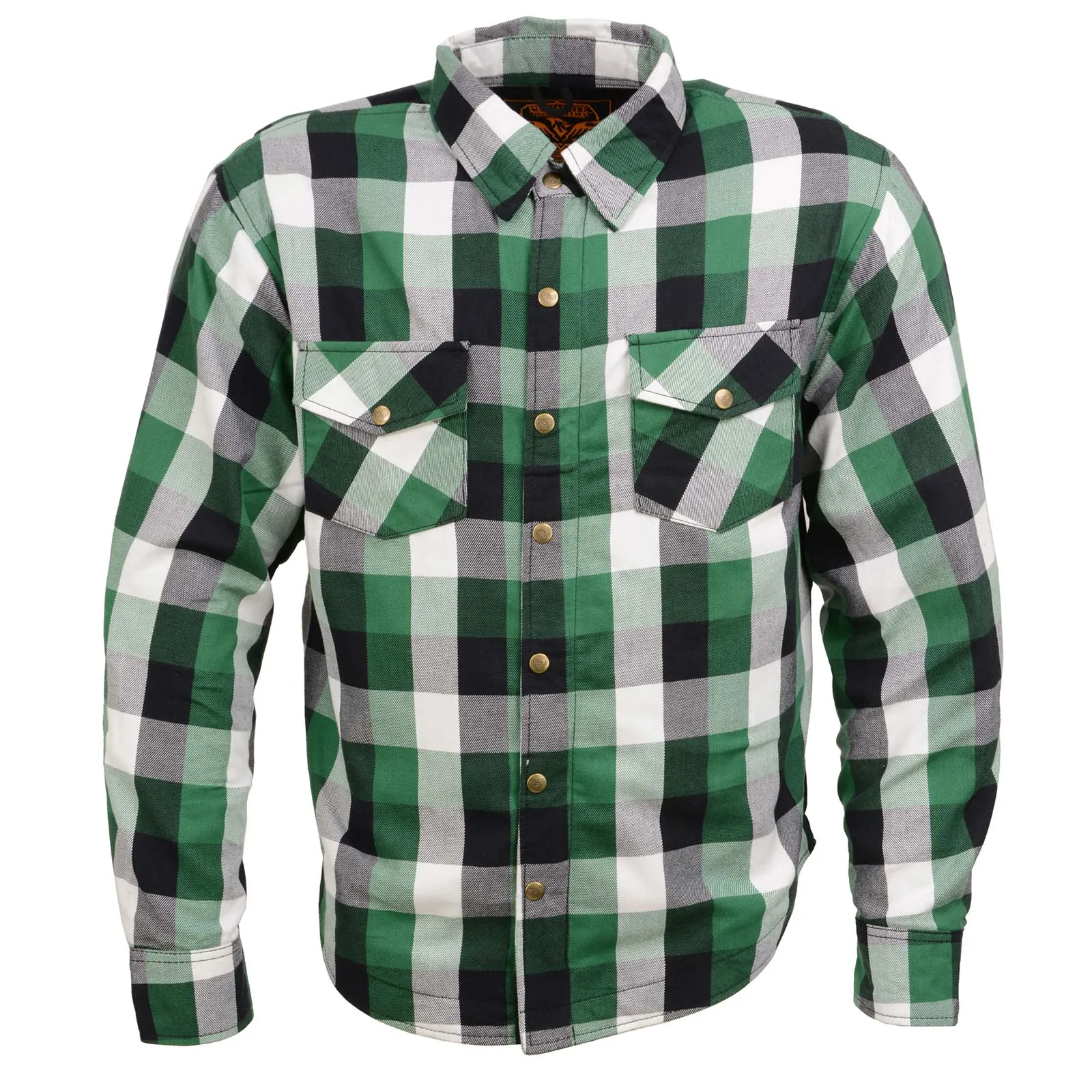 MPM1651 Men's Plaid Flannel Biker Shirt with CE Approved Armor - Reinforced w/ Aramid Fiber