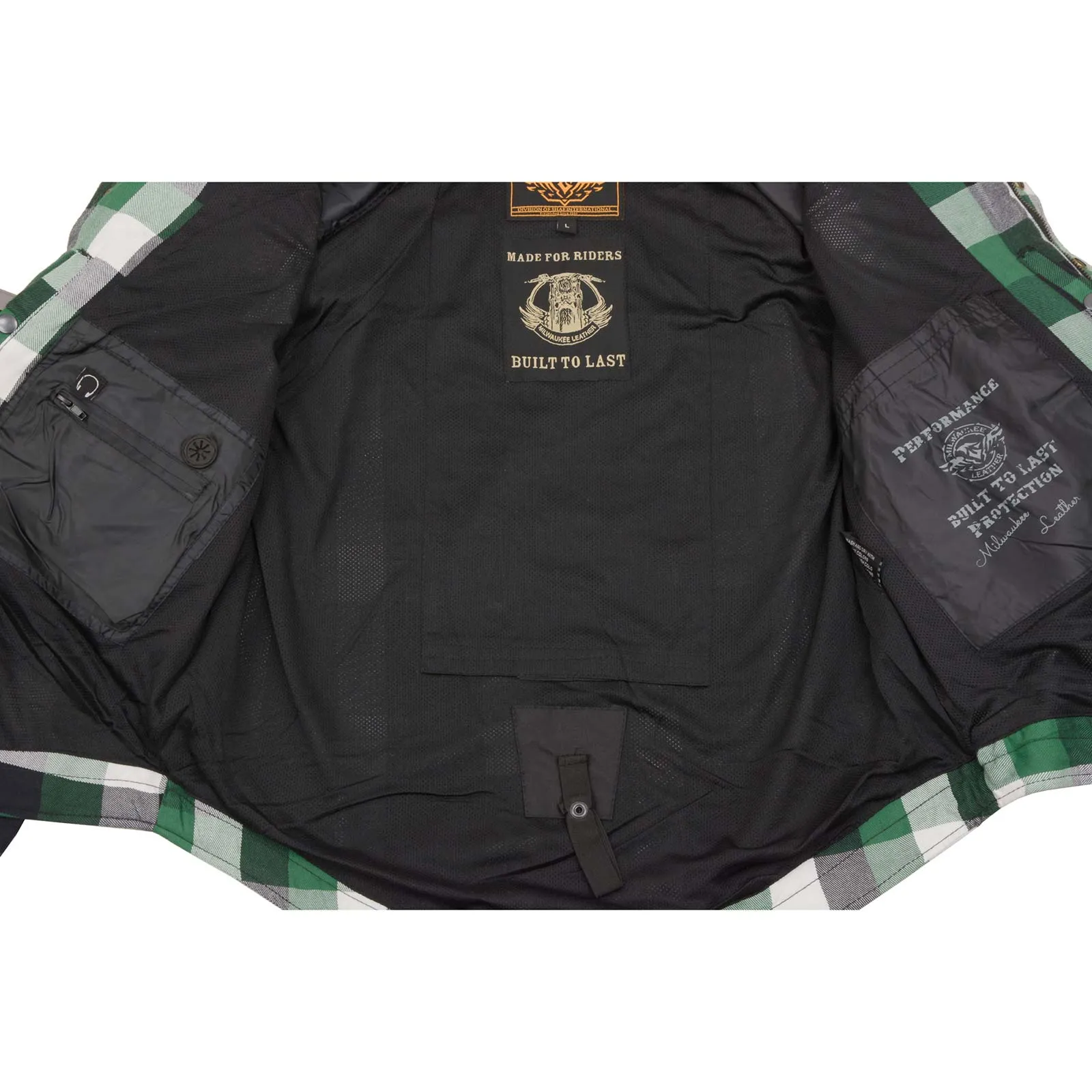 MPM1651 Men's Plaid Flannel Biker Shirt with CE Approved Armor - Reinforced w/ Aramid Fiber