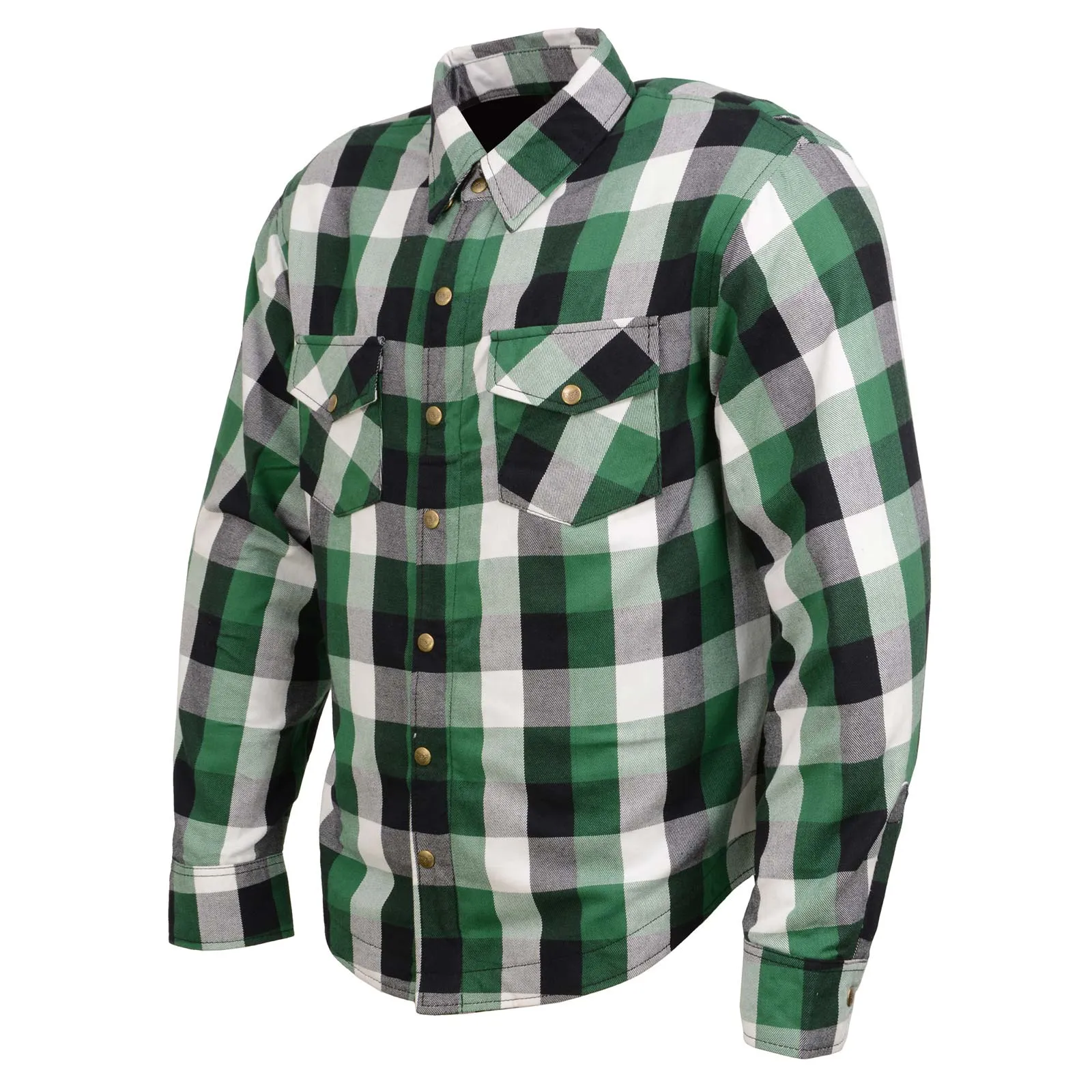 MPM1651 Men's Plaid Flannel Biker Shirt with CE Approved Armor - Reinforced w/ Aramid Fiber