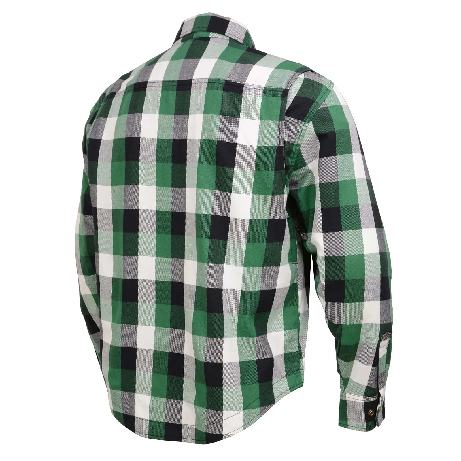 MPM1651 Men's Plaid Flannel Biker Shirt with CE Approved Armor - Reinforced w/ Aramid Fiber