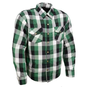 MPM1651 Men's Plaid Flannel Biker Shirt with CE Approved Armor - Reinforced w/ Aramid Fiber