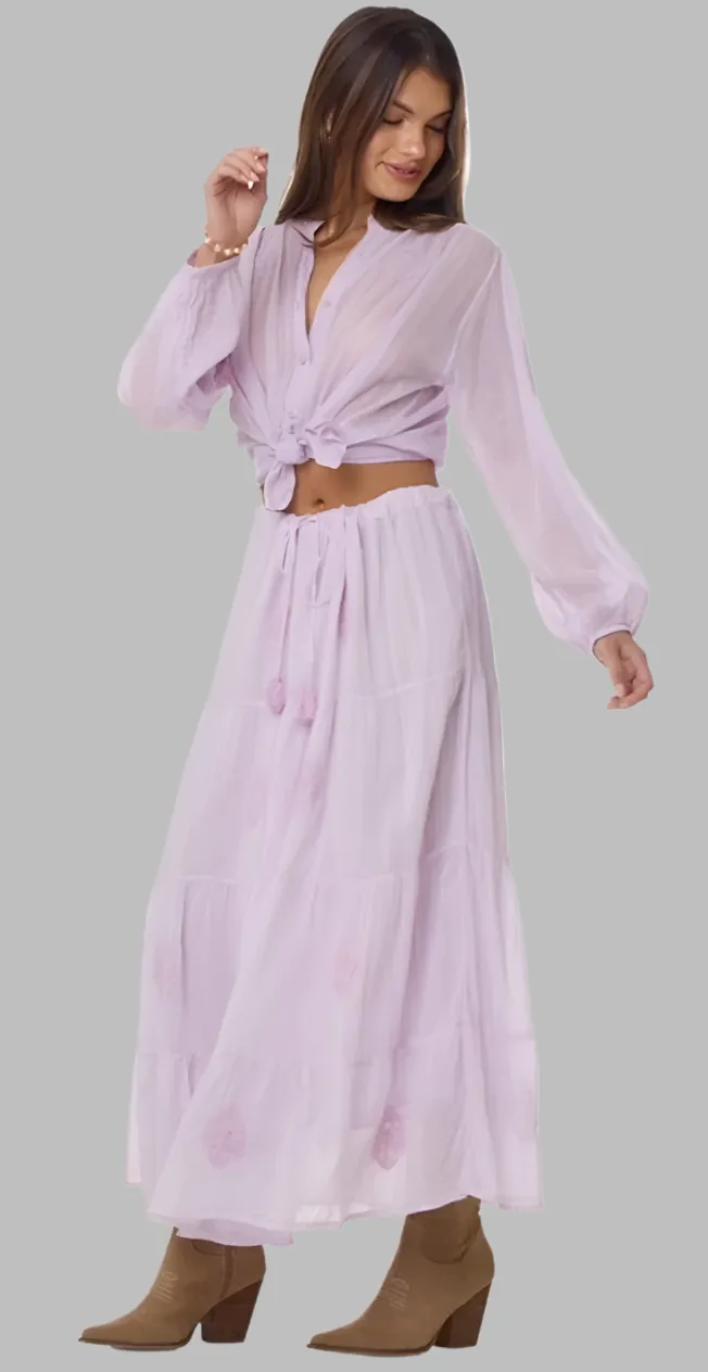 Mylene Embroidered Maxi Skirt Lavender