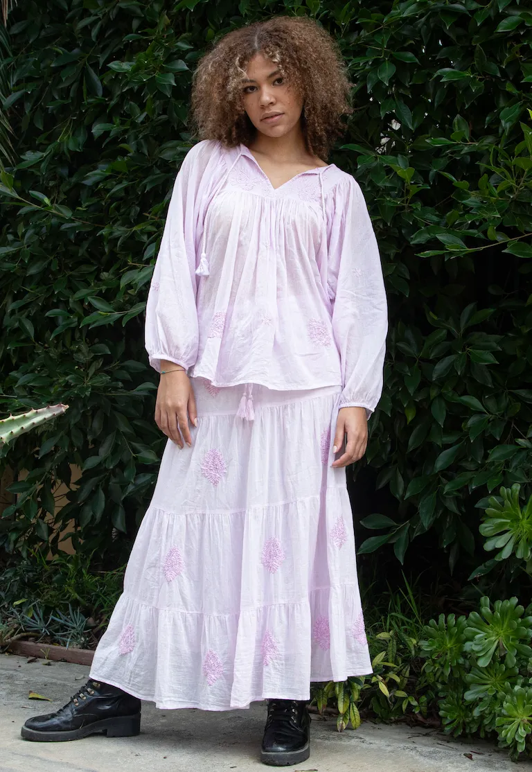 Mylene Embroidered Maxi Skirt Lavender
