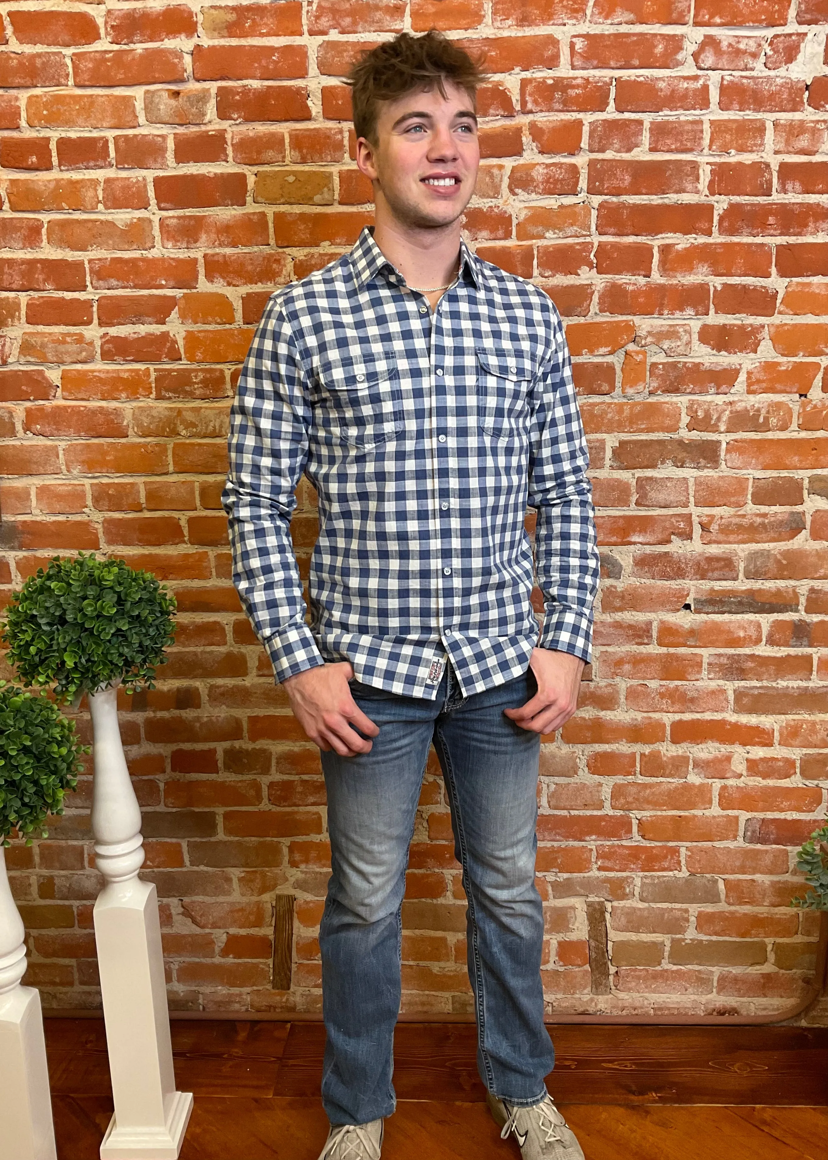 Navy and White Harbuck Long Sleeve