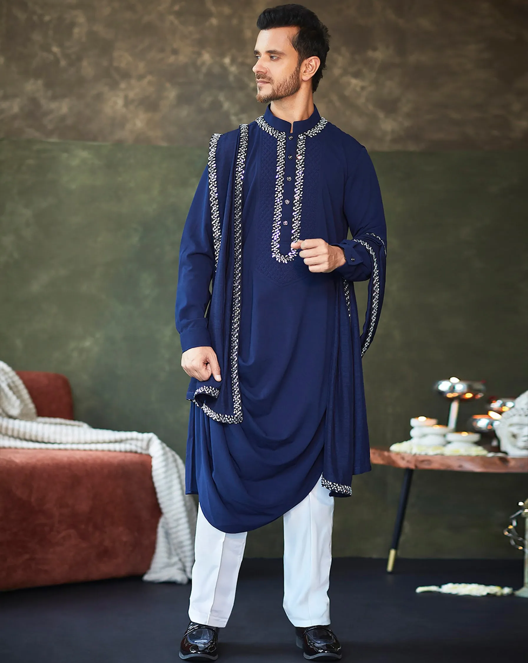 Navy Blue  mirror cowl kurta