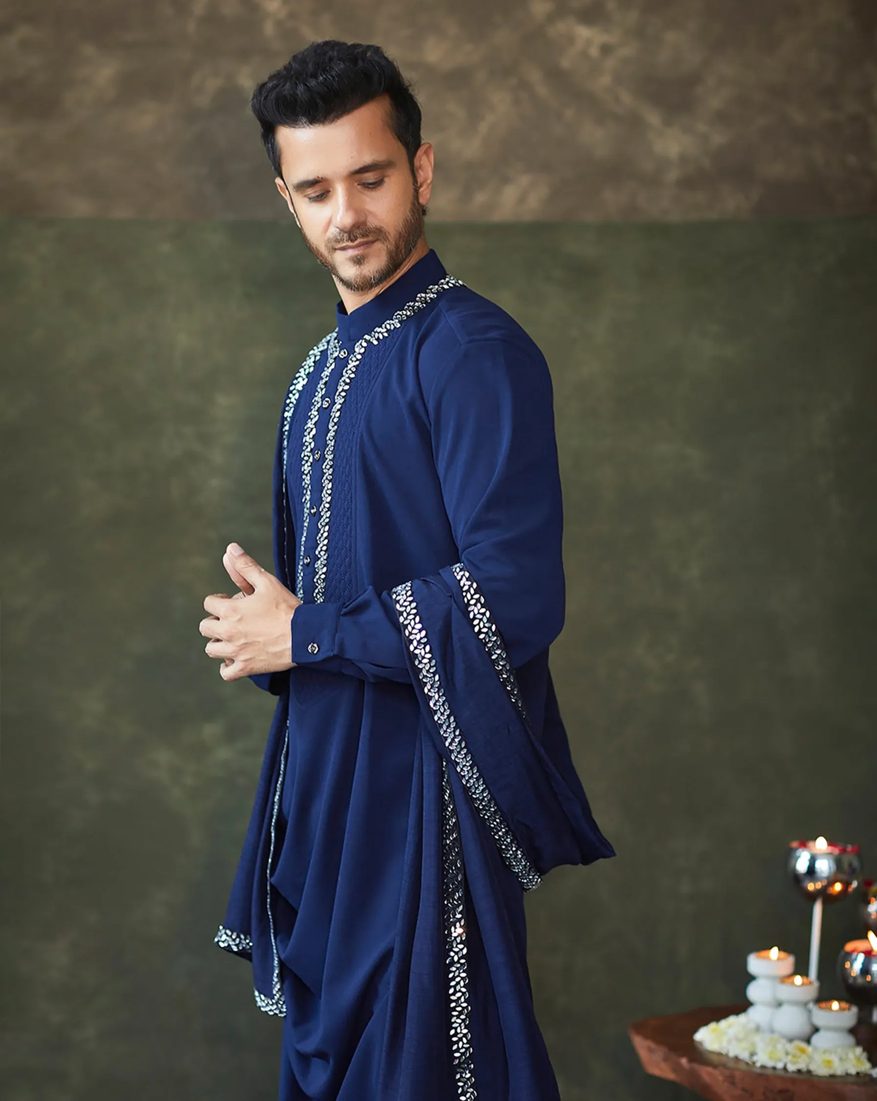 Navy Blue  mirror cowl kurta