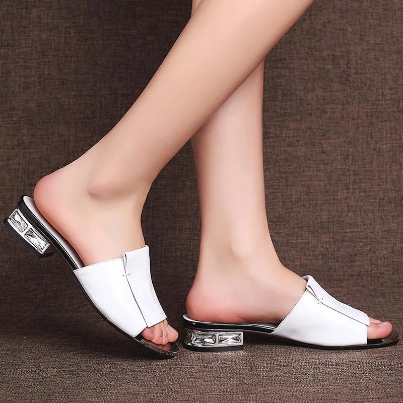 New Women  High Quality Square High Heels Pumps Genuine Leather Shoes