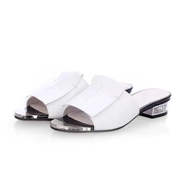 New Women  High Quality Square High Heels Pumps Genuine Leather Shoes